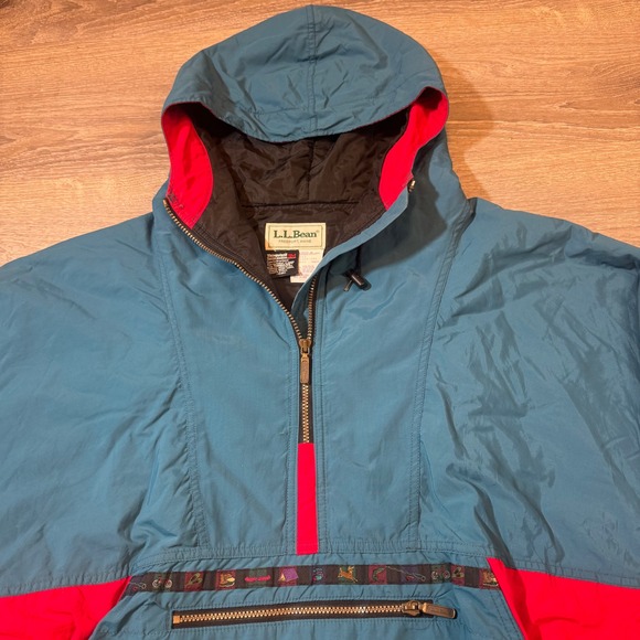 LL Bean Jackets & Blazers - Vintage Women's LL Bean Thinsulate Anorak Jacket Teal Red Hooded XL